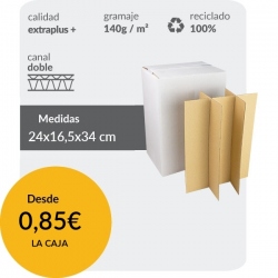 Caja de Cartón para 6 Botellas en Blanco Canal Doble + Separadores. Medida exterior: 24 x 16,5 x 34 cm