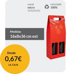 Cajas de Cartón para 2 Botellas Rojo con detalles Navideños