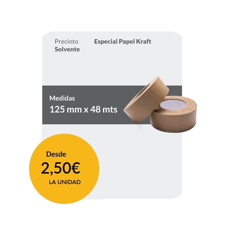 Rollos de Precinto o Cinta Adhesiva Papel Kraft 100% reciclable 125 metros x 48 mm
