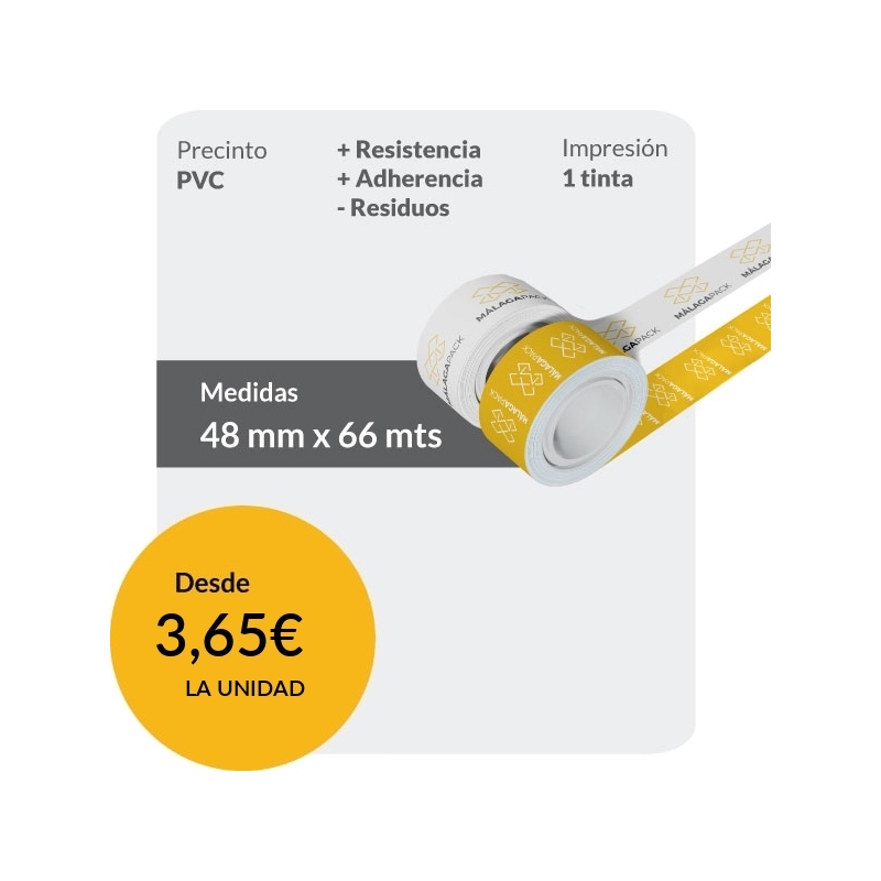 Precinto personalizado PVC 66mts - 1 tinta / Cliché gratis - bajo ruido